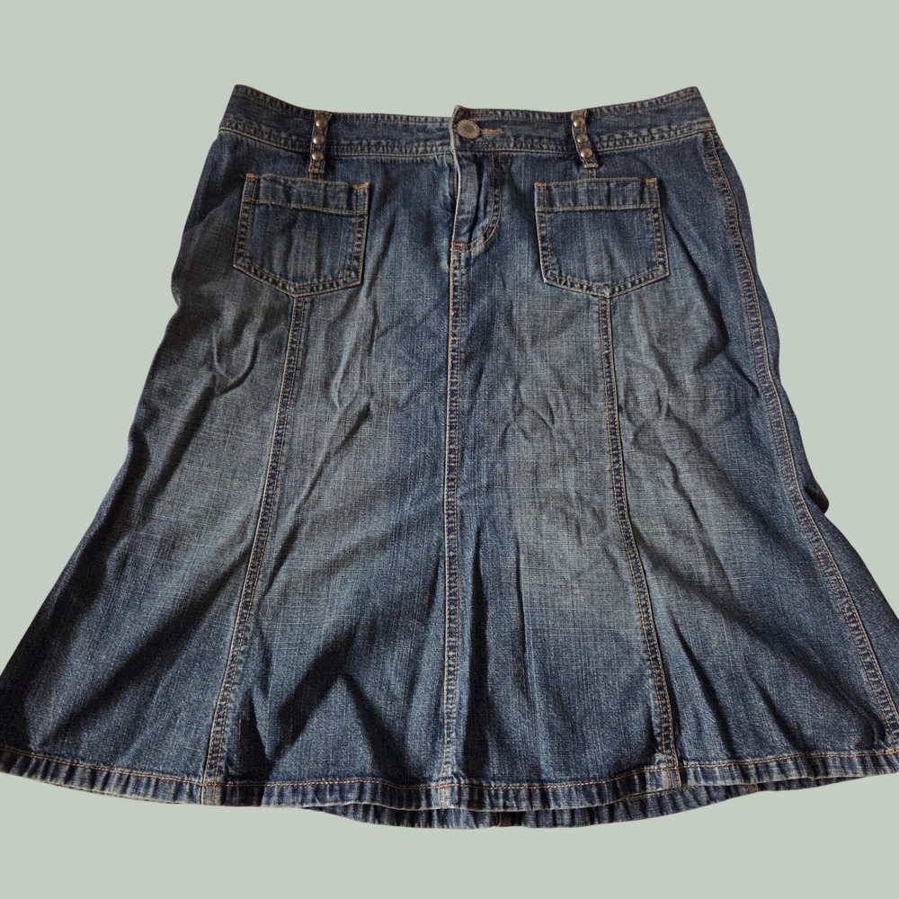 Personal Identity Denim Midi Skirt Studded Low Rise Y2K Blue Cotton Size 7/8